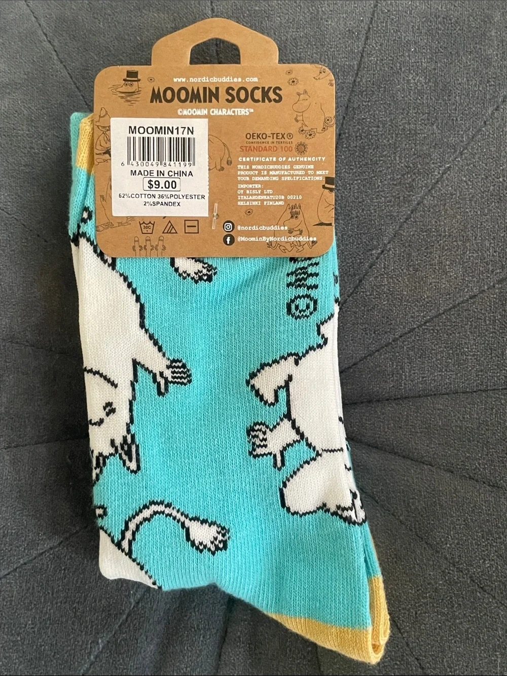 Moomin Turquoise Crew Socks with Yellow Toe